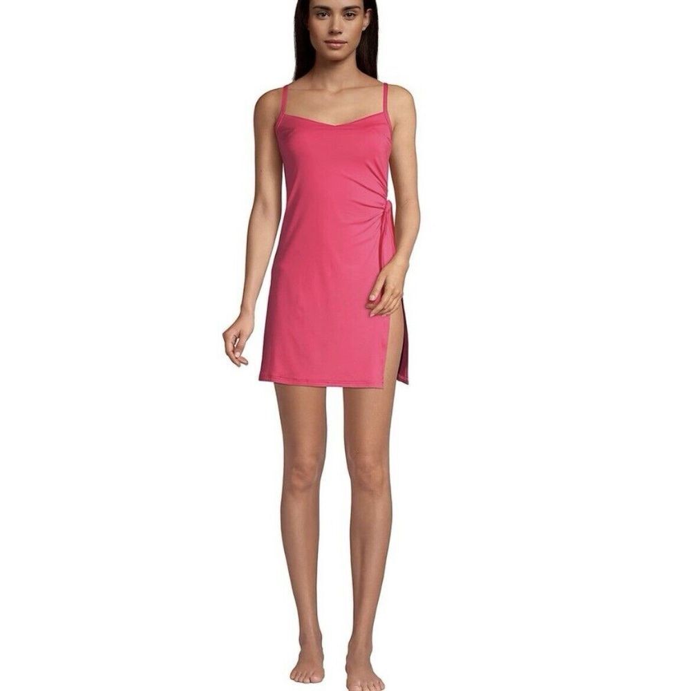 NWT Lands' End Hot Pink One Piece Sweetheart Swim Dress Skirt Swimsuit Size 6